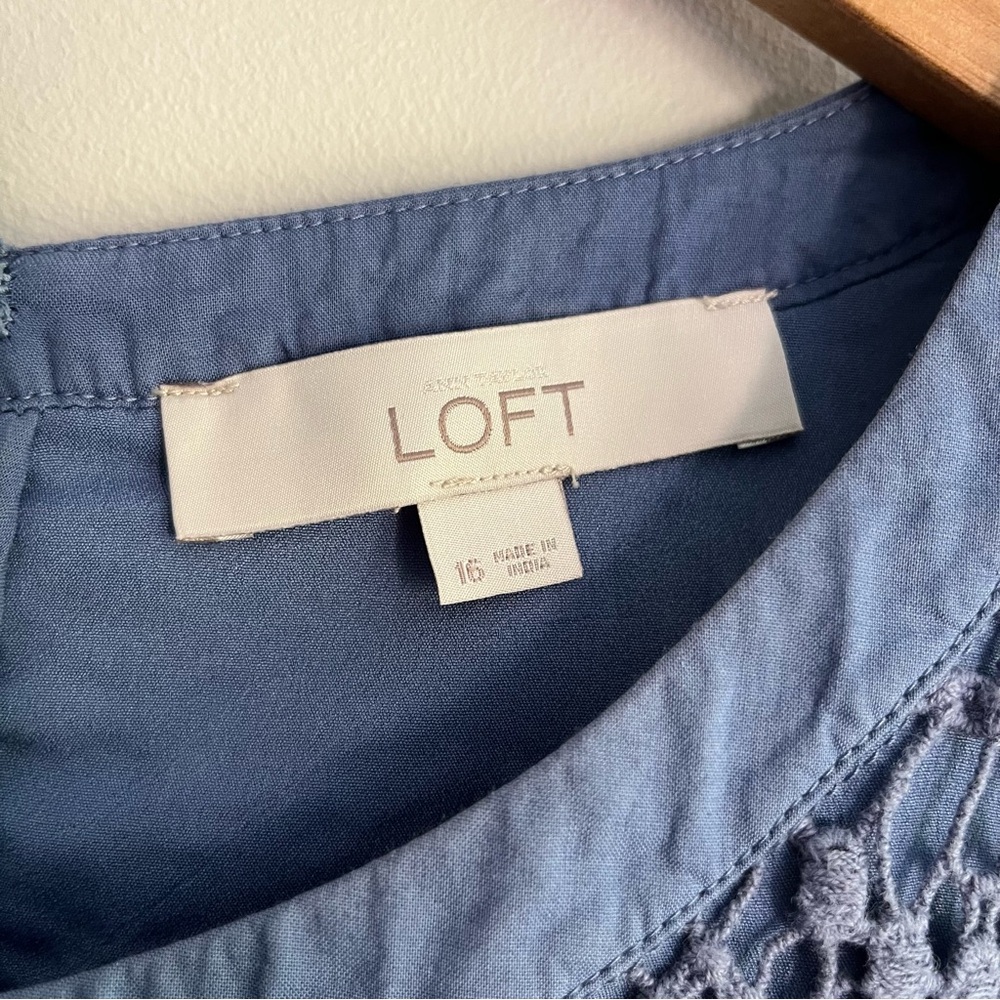 LOFT Blue Crochet Sleeveless Mini Dress size 16 - Picture 3 of 9